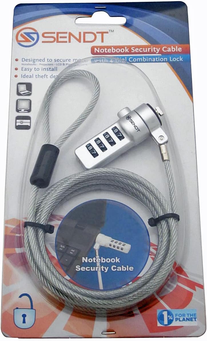 Sendt Notebook/Laptop Combination Lock Security Cable (Silver) - Image 3